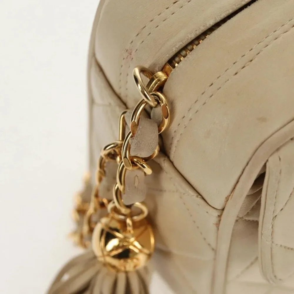 CHANEL Matelasse Chain Shoulder Bag Lamb Skin Ivory Gold CC Auth 154054V - Picture 10 of 16